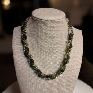 Lisner Signed Elegant Green yone Leafs and rhinestones